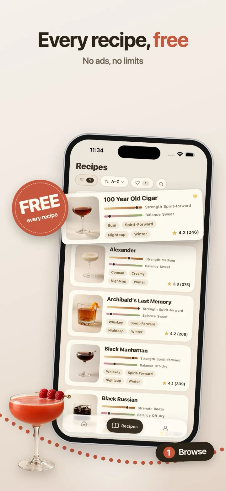 The recipe library in the app