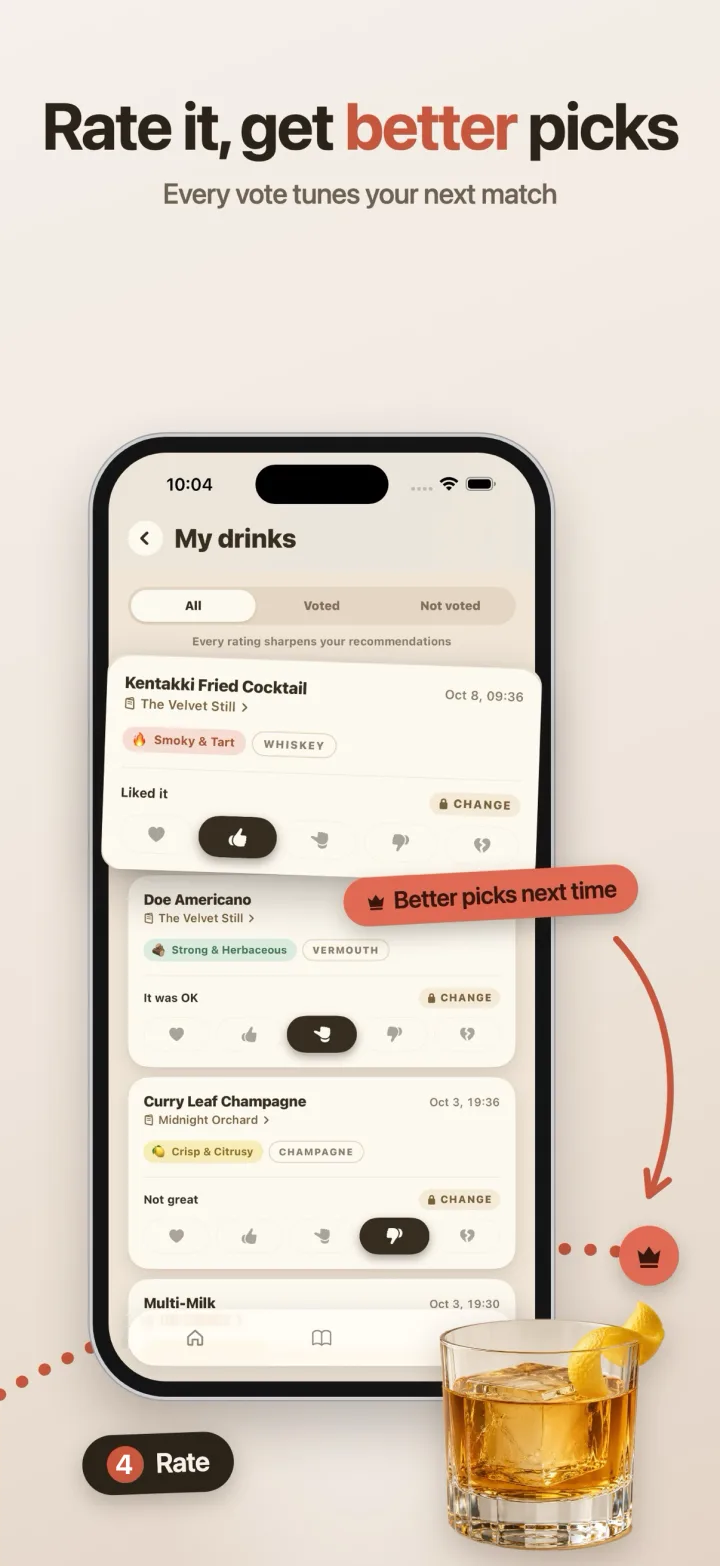 My Drinks: rating the cocktails you ordered