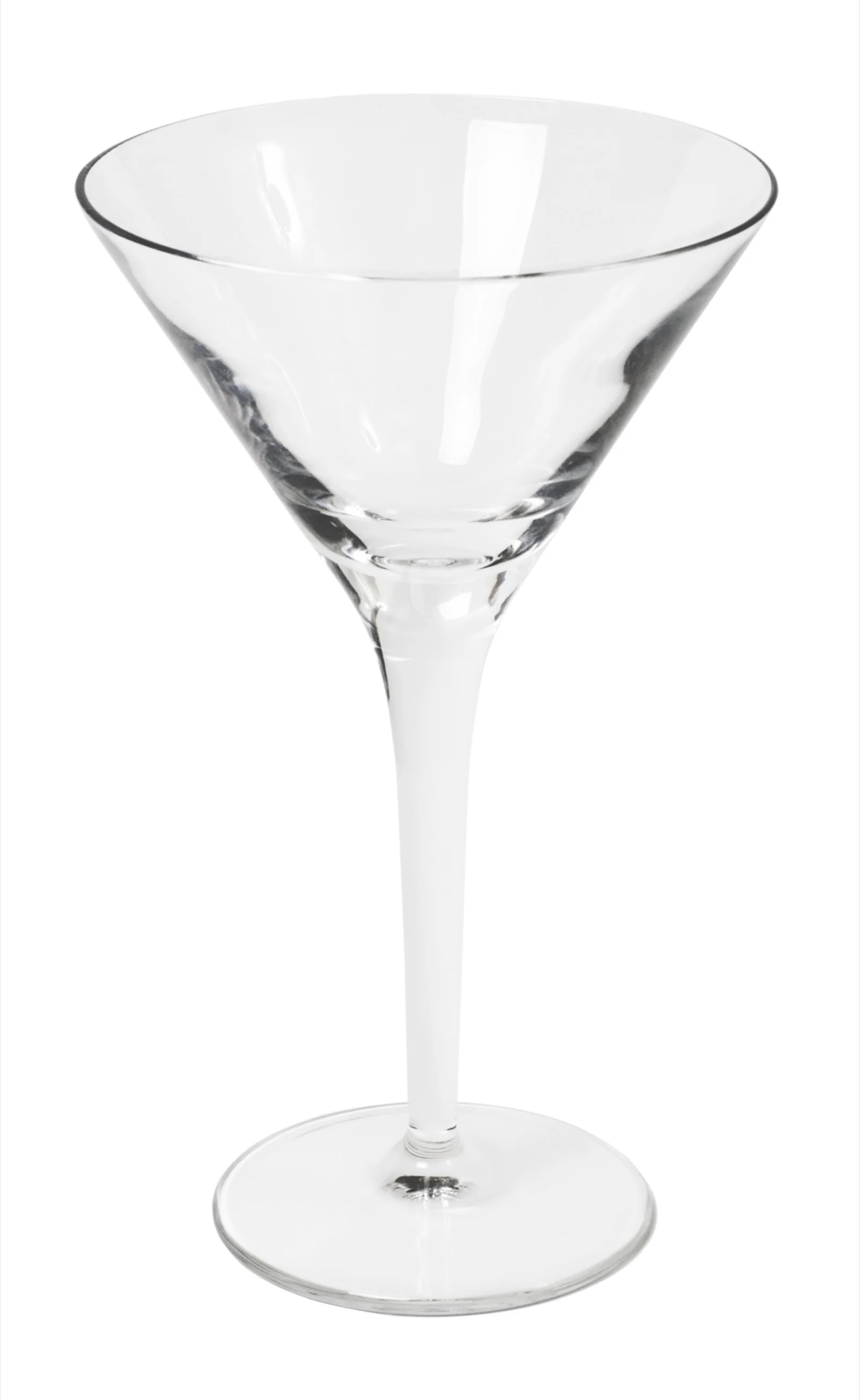 Empty classic V-shaped cocktail glass on a white background