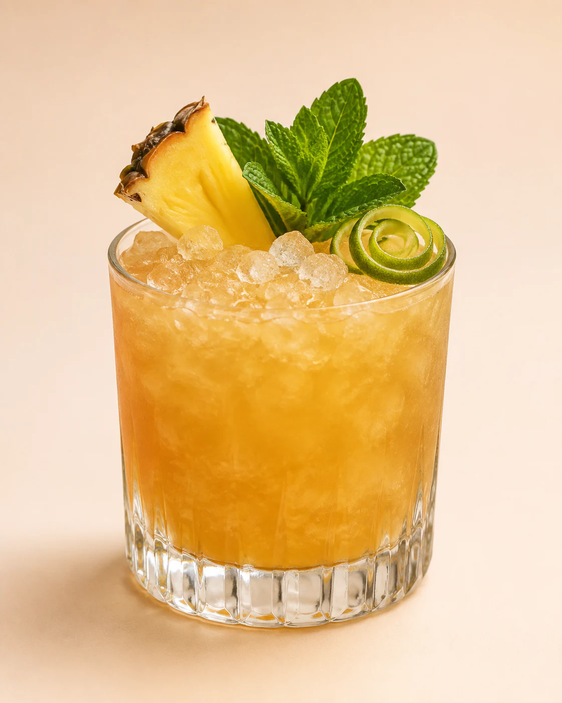 Mai Tai over crushed ice with a mint sprig and lime